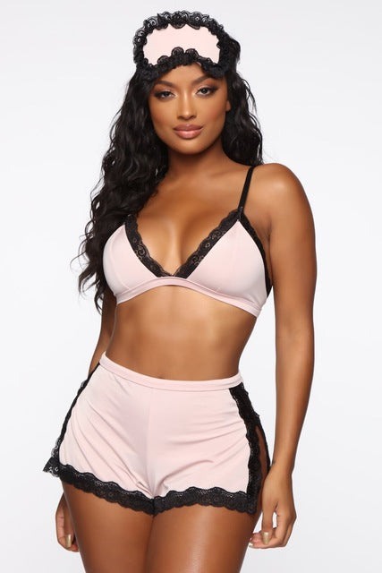 Conjunto de Lencería y Pijama de Encaje con Escote Pronunciado en V para Mujer