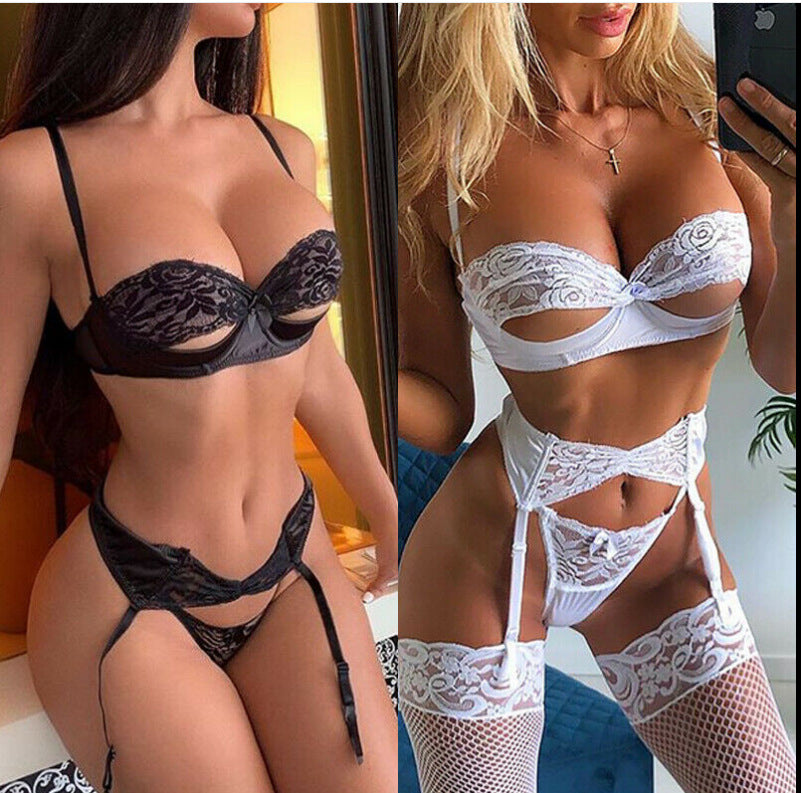 Conjunto de Lencería de Encaje - Sujetador, Bragas y Ropa de Dormir para Mujer
