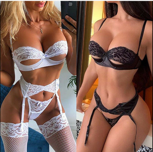 Conjunto de Lencería de Encaje - Sujetador, Bragas y Ropa de Dormir para Mujer