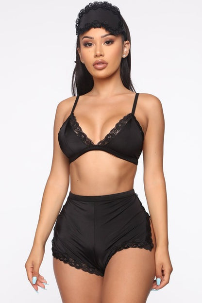 Conjunto de Lencería y Pijama de Encaje con Escote Pronunciado en V para Mujer