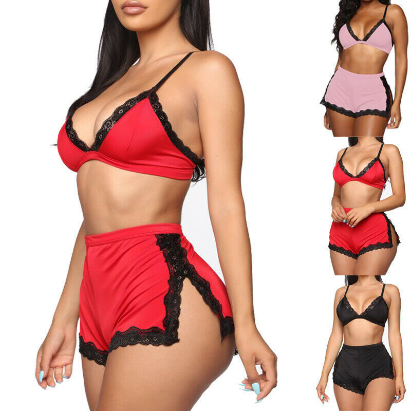 Conjunto de Lencería y Pijama de Encaje con Escote Pronunciado en V para Mujer