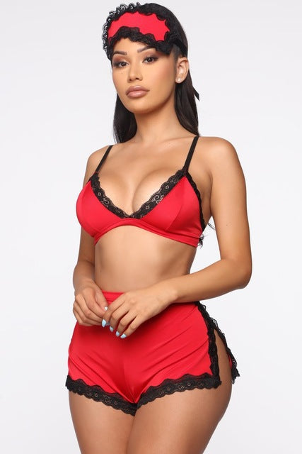 Conjunto de Lencería y Pijama de Encaje con Escote Pronunciado en V para Mujer
